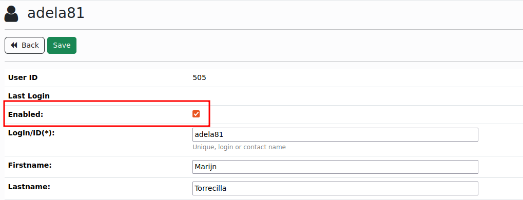 User Disable